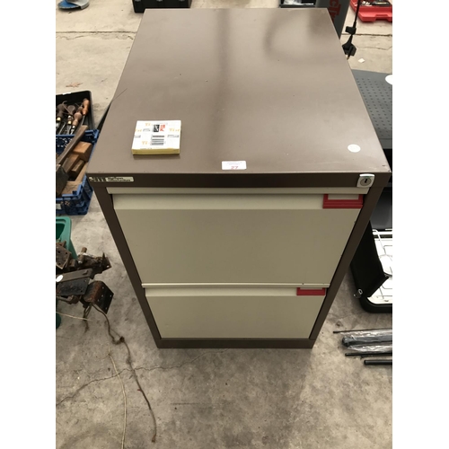 27 - A BEIGE AND CREAM TWO DRAWER METAL FILING CABINET