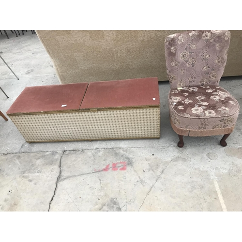 609 - A TWIN LIDDED OTTOMAN AND AN UPHOLSTERED BEDROOM CHAIR