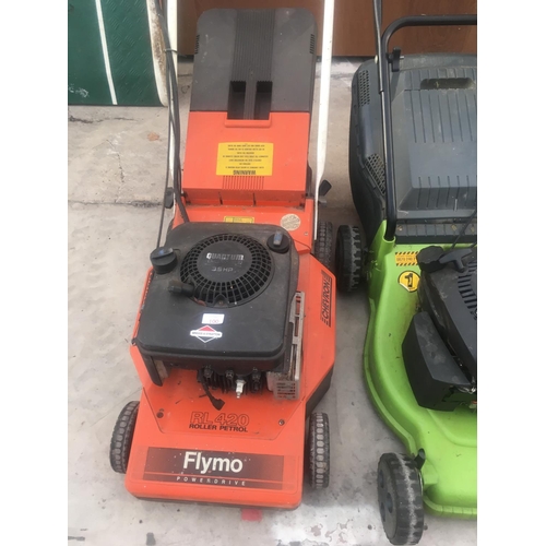 100 - A FLYMO CHEVRON RL420 PETROL ROTARY LAWNMOWER WITH GRASS BOX W/O