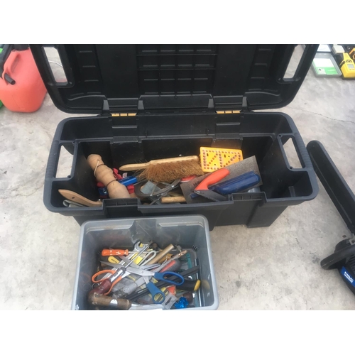 64 - TWO TOOL BOXES CONTAINING A LARGE QUANTITY OF HAND TOOLS