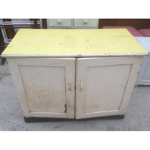 668 - A WHITE PAINTED VICTORIAN CHEST OF TWO LONG AND TWO SHORT DRAWERS AND A VINTAGE WHITE PAINTED CUPBOA... 