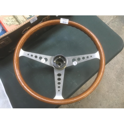 311 - A VINTAGE WOODEN HANDLED CAR STEERING WHEEL