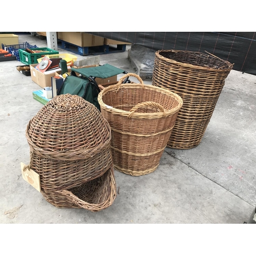 12 - THREE WICKER BASKETS