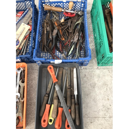 18 - TWO BOXES CONYAINING PLIERS, RASPS, FILES ETC