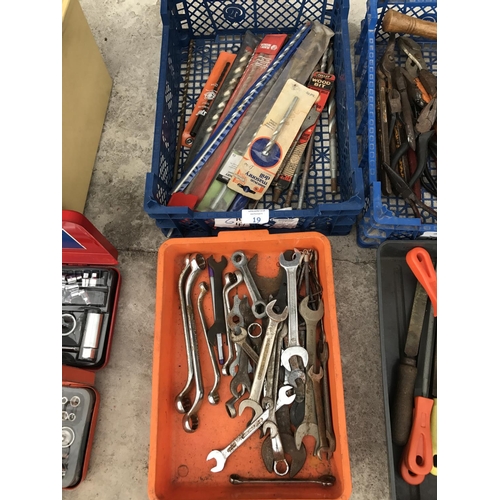 19 - TWO BOXES CONYAINING SPANNERS AND DRILLS