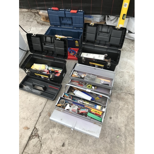 5 - FOUR TOOL BOXES CONTAINING A LARGE QUANTITY OF HAND TOOLS