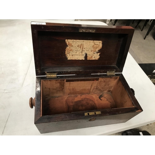 297 - AN EARLY 20TH CENTURY MAHOGANY LIDDED TEA BOX