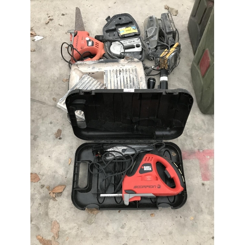 37 - TWO SCORPION SAWS, A TILE CUTTER, WORKLAMP ETC