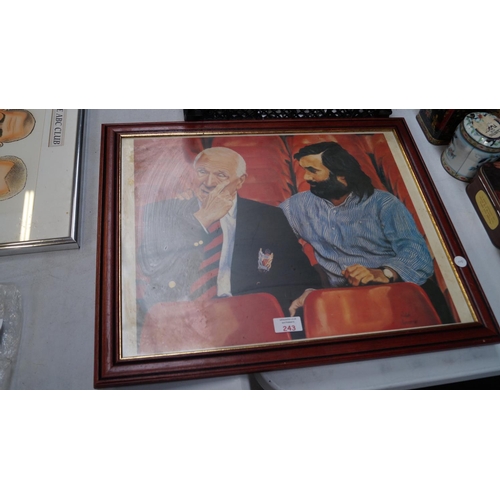 243 - A FRAMED PICTURE OF GEORGE BEST AND MATT BUSBY BY RALPH SWEENEY