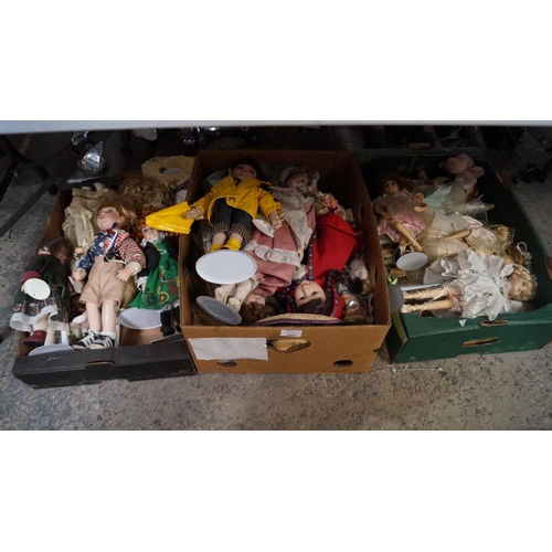 384 - THREE BOXES OF PORCELAIN HEADED DOLLS (QTY)