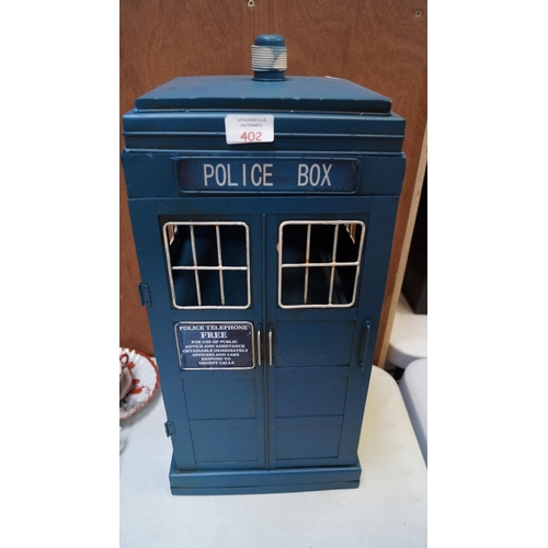 402 - A BLUE PAINTED MODEL OF A 'TARDIS' POLICE BOX