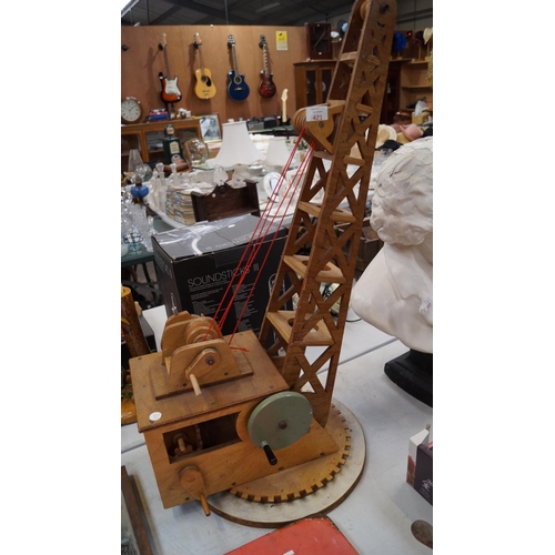 421 - A LARGE UNUSUAL WOODEN MODEL OF A CRANE, HEIGHT 88CM