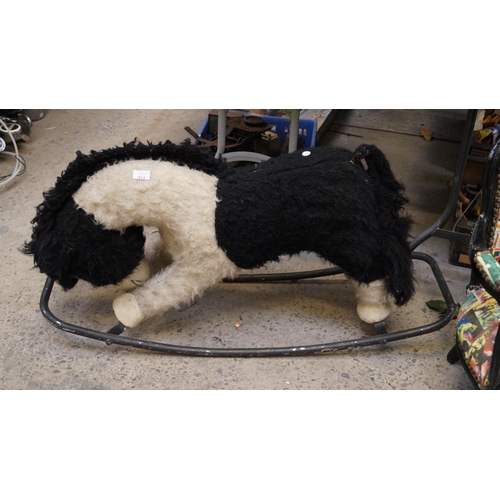 416 - A VINTAGE SOFT TOY 'MERRYTHOUGHT' BLACK / WHITE CHILD'S ROCKING HORSE