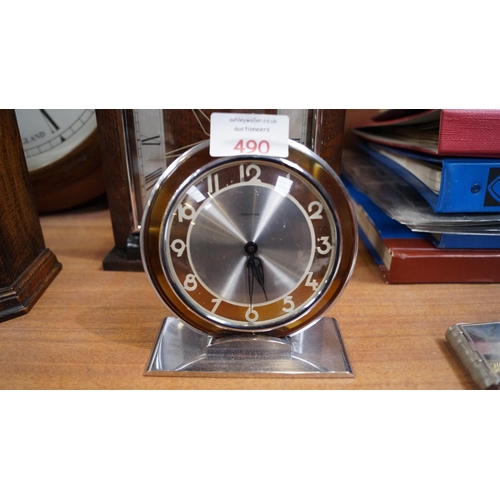 490 - A GERMAN 'MAUTHE' ART DECO MANTLE CLOCK WITH CHROME SURROUND