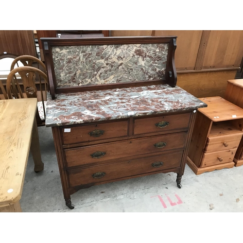 948 - A MAHOGANY WASHSTAND WITH MARBLE TOP AND SPLASHBACK (SPLASHBACK CRACKED)