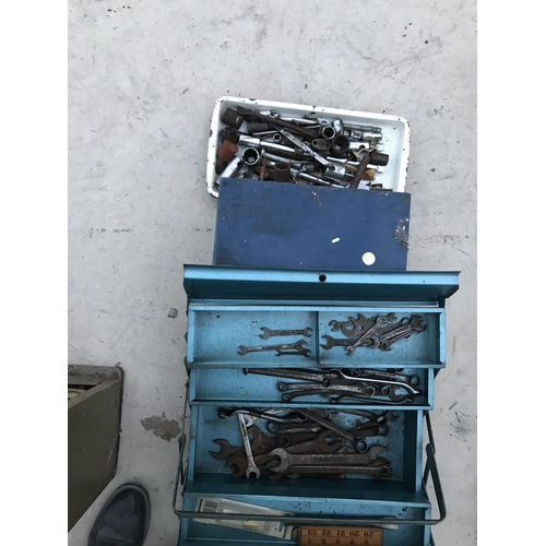 91 - FOUR TOOL BOXES CONTAINING SPANNERS, SOCKETS, SCREWDRIVERS ETC