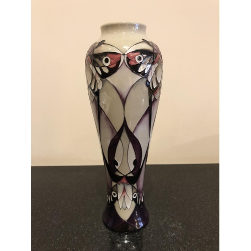 311 - A MOORCROFT POTTERY TRIAL VASE DECORATED IN THE 'EMPEROR MOTH' PATTERN DESIGNED BY VICKY LOVATT, SHA... 