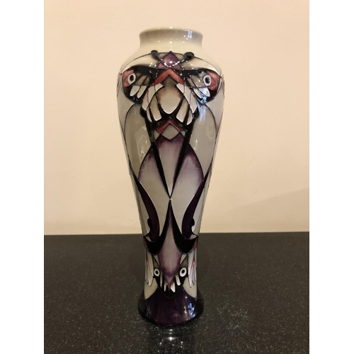 311 - A MOORCROFT POTTERY TRIAL VASE DECORATED IN THE 'EMPEROR MOTH' PATTERN DESIGNED BY VICKY LOVATT, SHA... 