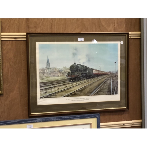 250 - A FRAMED DAVID CHARLESWORTH PENCIL SIGNED PRINT, TITLED 'THE MIDLAND LINE', (CHESTERFIELD IN THE MID... 