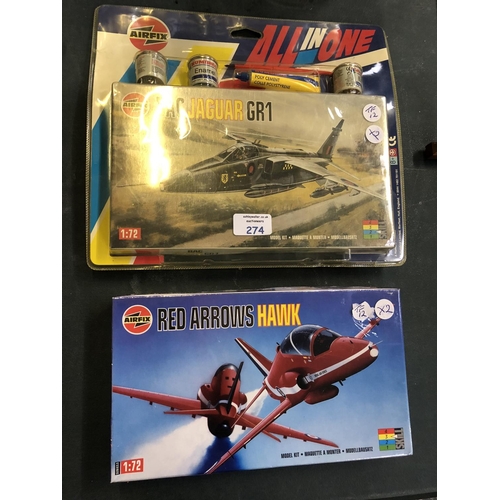 274 - TWO SEALED AIRFIX MODELS TO INCLUDE A 'RED ARROWS HAWK' AND 'BAC JAGUAR GR1' COMPLETE WITH PAINTS (2... 