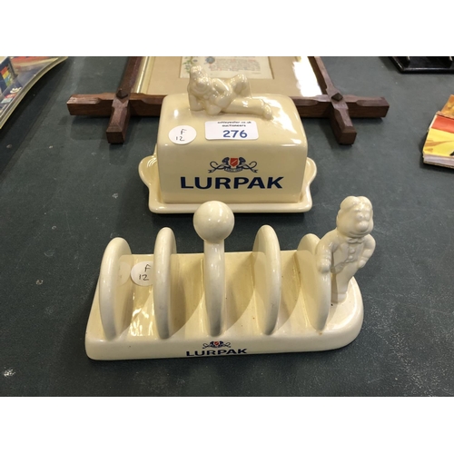 276 - TWO 'LURPAK' CERAMIC ITEMS TO INCLUDE A FIVE DIVISION TOAST RACK AND LIDDED BUTTER DISH (2)