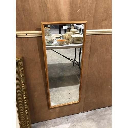 294 - A MODERN PINE FRAMED RECTANGULAR WALL MIRROR 97cm HEIGHT