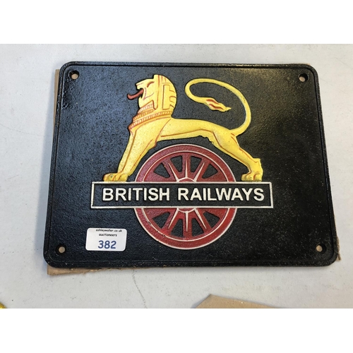 382 - A CAST METAL 'BRITISH RAILWAYS' RED AND BLACK SIGN