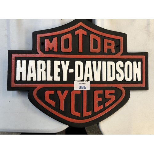 386 - A 'HARLEY DAVIDSON CYCLES' CAST METAL SIGN