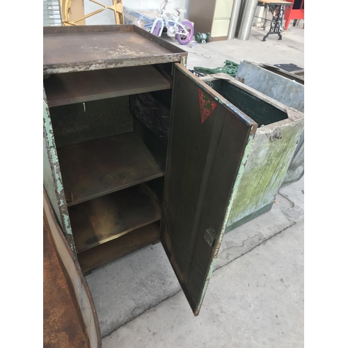 58 - A VINTAGE METAL CABINET WITH SINGLE DOOR - 122 CM X 37 CM