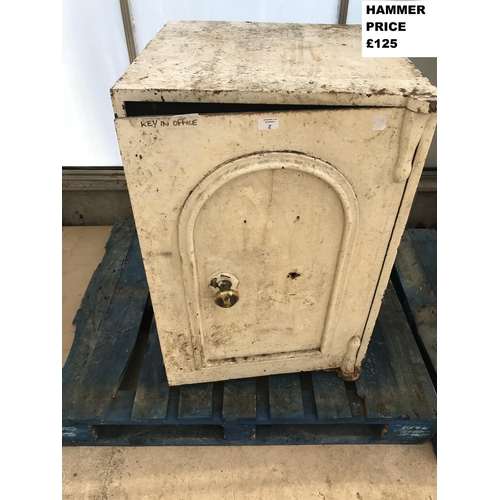 2 - A VINTAGE CAST IRON SAFE 62 CM X 65 CM X 87 CM HIGH - KEY AVAILABLE