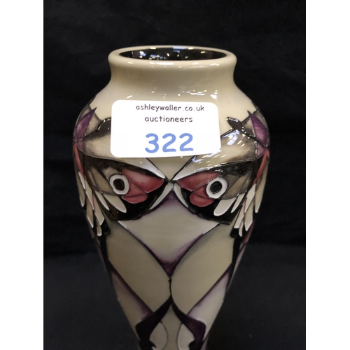 322 - A MOORCROFT POTTERY TRIAL VASE DECORATED IN THE 'EMPEROR MOTH' PATTERN DESIGNED BY VICKY LOVATT, SHA... 