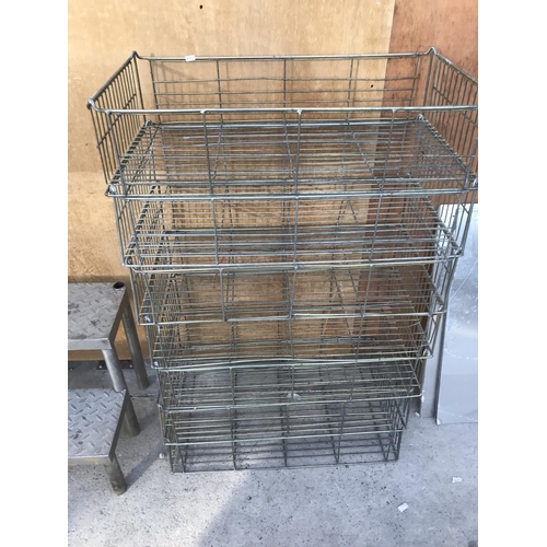 15 - VARIOUS METAL PLATES AND SEVEN WIRE CRATES