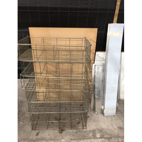 15 - VARIOUS METAL PLATES AND SEVEN WIRE CRATES