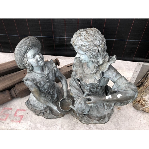 19 - A LARGE AND UNUSUAL CAST BRONZE WATER FEATURE STATUE OF TWO GIRLS AT A TEA PARTY - 90 CM TALL X 98 C... 