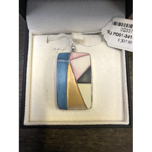 331 - A MOORCROFT ABSTRACT .925 STERLING SILVER PENDANT WITH POTTERY COLOURFUL INSERT, RRP £337.95 (BOXED)... 