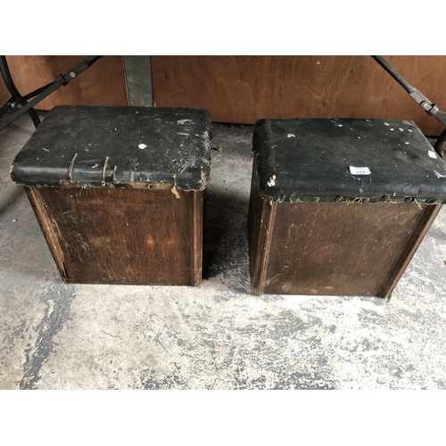 215 - A PAIR OF OAK FIRESIDE BOXES WITH BLACK LEATHER TOPS (2)