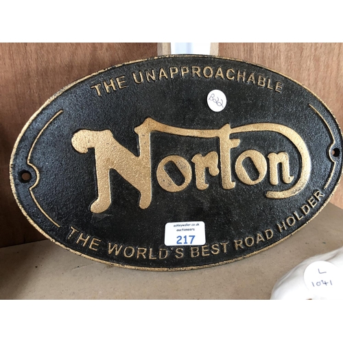 217 - A CAST METAL 'NORTON' SIGN