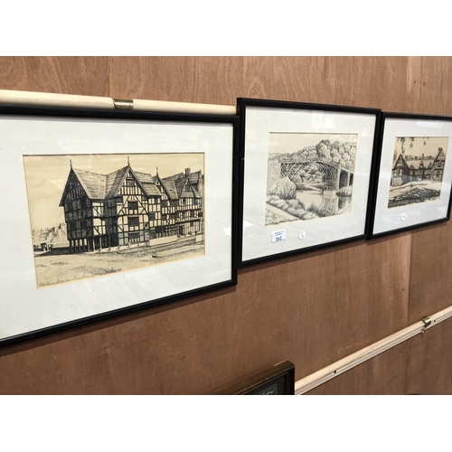 262 - A GROUP OF THREE FRAMED PICTURES TO INCLUDE 'ROWLEY'S MANSION, SHREWSBURY', AND TWO FURTHER PICTURES... 