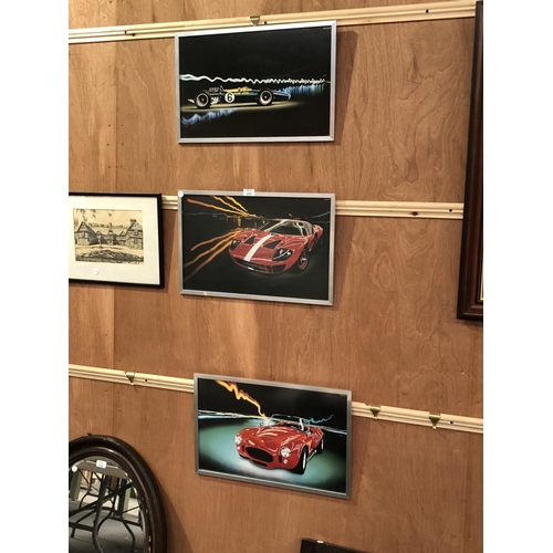 265 - THREE FRAMED RACING / SPORTS CAR PICTURES (3)