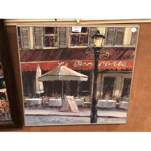 268 - A FRAMED PARISIAN SCENE PICTURE OF A CAFE