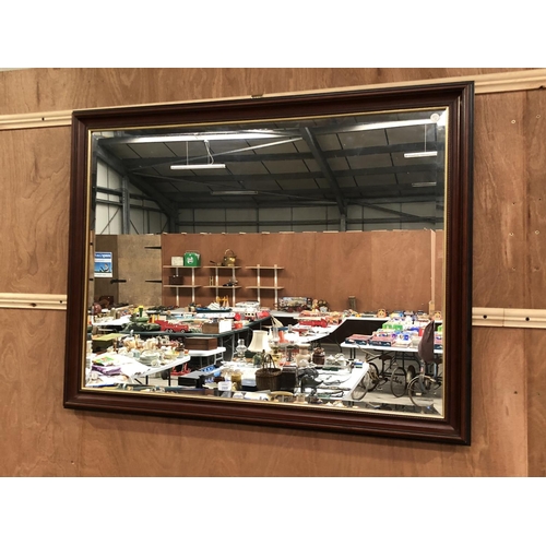 269 - A RECTANGULAR LARGE MAHOGANY MODERN FRAMED WALL MIRROR 85 X 110CM