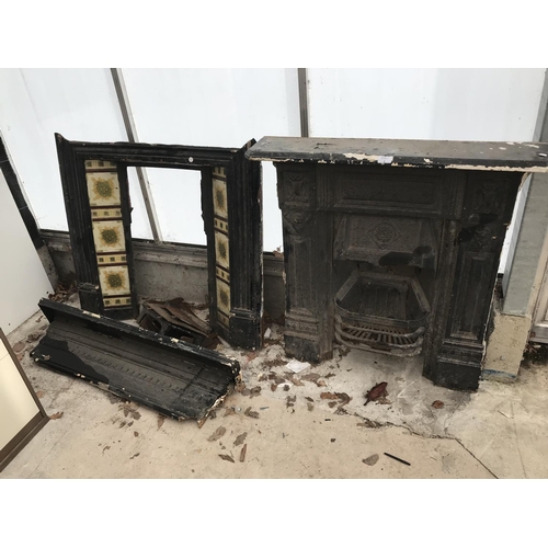 1 - TWO CAST IRON FIREPLACES, ONE WITH TILED SIDE PANELS