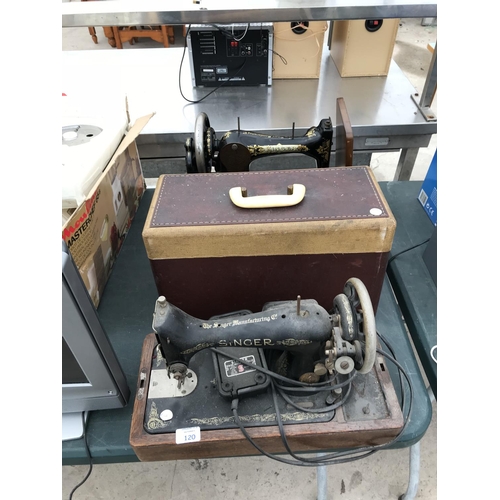 120 - TWO VINTAGE SINGER SEWING MACHINES W/O -POWERS UP