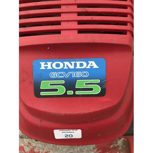 20 - A HONDA GCV160 PETROL ROTARY LAWNMOWER W/O