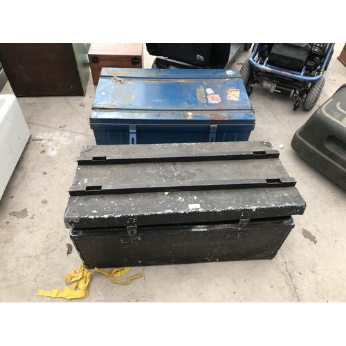 22 - TWO VINTAGE METAL TRUNKS