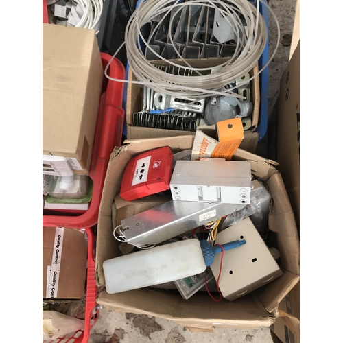 8 - TEN BOXES OF VARIOUS ELECTRICAL BOXES AND PLASTERING ITEMS - DRY LINING BOXES, CABLE CLIPS ETC