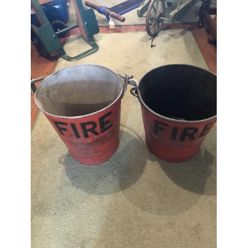 235 - TWO VINTAGE FIRE BUCKETS - ONE MILITARY AND ONE INDUSTRIAL