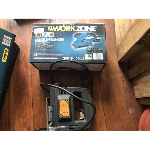 83 - A WORKZONE SHEET ORBITAL SANDER AND A JIGSAW - AS NEW W/O