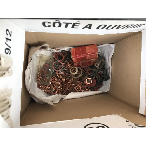 77 - FOUR BOXES OF HARDWARE - PLUMBING SPARES, COPPER RINGS ETC