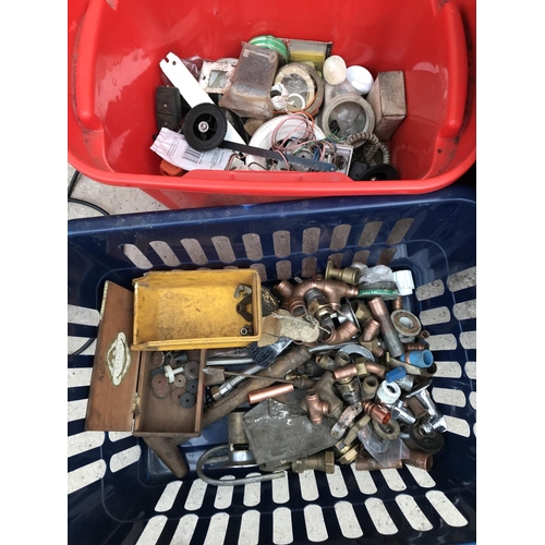 77 - FOUR BOXES OF HARDWARE - PLUMBING SPARES, COPPER RINGS ETC